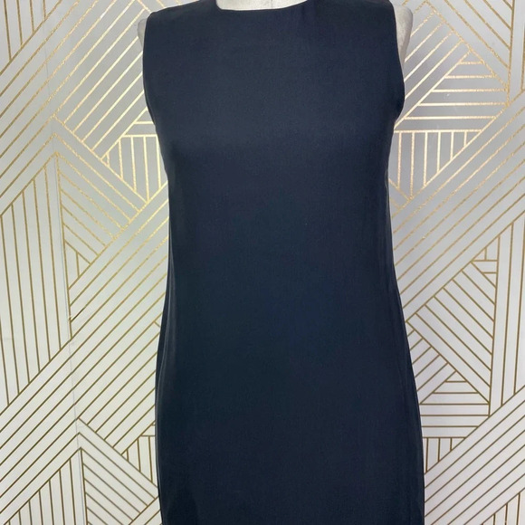 VINCE 100% Silk Sleeveless Shift Dress in Black LBD Exposed‎ Zip Back Size US 2 - Picture 4 of 12